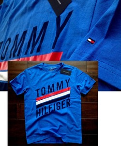 【既決USA】トミーヒルフィガー ★ TOMMY HILFIGER@完売胸元&袖刺繍【TOMMY Flag】ロゴ入半袖Tシャツ【TH Logo Graphic Tee】 Blue@S