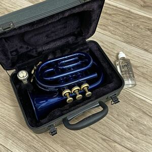 J.Michael Pocket Trumpet ポケットトランペット ブルー レア ミニトランペット ケース マウスピース 付き