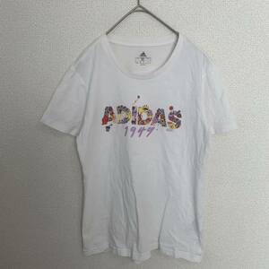 【USED】adidas アディダス　半袖Tシャツ　プリントロゴ　レディースOTサイズ　白　プリントTシャツ cotton