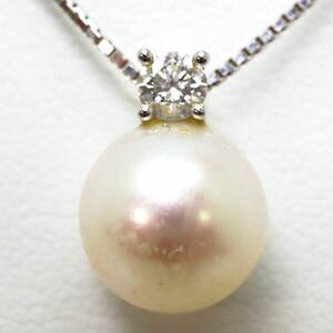 ＊TASAKI(田崎真珠)K18WGアコヤ本真珠/天然ダイヤモンドペンダント＊j 約3.1g 約45.0cm 0.09ct pearl diamond jewelry pendant EB4/EB