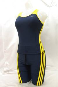 r1_8422k ★定形外 配送★ 美品 adidas アディダス 3ストライプ セパレートタイプ 競泳水着 ネイビー×イエロー サイズS