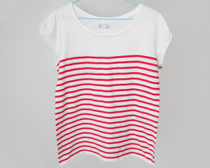 美品 4,200円 ザラ 半袖Tシャツ ボーダー柄レディースMサイズ38レッド赤ホワイト白タンクトップSカットソー36ストライプTHEORYノースリーブ