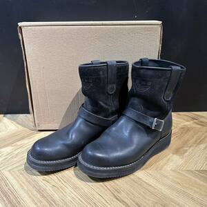 □Viberg/ヴァイバーグ/サイズ８ 1/2/２６cm/ブラック/黒/ブーツ/専用箱付き/スエード×スムースエンジニア/エンジニアブーツ/ミドルブーツ