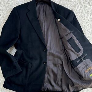 【美品 XXL】最高級 カシミヤ100% Wilkes Bashford テーラードジャケット ストライブ ウィルクスバッシュフォード メンズ ブラック 黒 3L