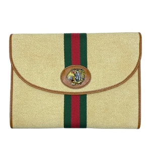 GUCCI グッチ 576538 ラジャ シェリー クラッチバッグ セカンドバッグ クラッチポシェット キャンバス レザー アイボリー ブラウン マルチ