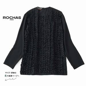 美品★ロシャス★38size/9号★シルク100％ブラウス黒J032