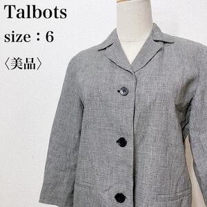 【美品】Talbots タルボット きれいめ 着心地 上品 七分袖 千鳥格子柄リネンジャケット カジュアル 肩パッド付き 羽織り テーラード ぬ01