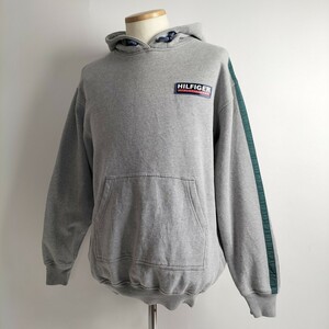 トミーヒルフィガー TOMMY HILFIGER ATHLETICS 両面ロゴプルオーバースウェットパーカー フーディー 袖ライン XL グレー m1112-14