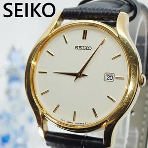 稼働品　SEIKO　腕時計　メンズ　新品電池　クォーツ　ゴールド　新品ベルト