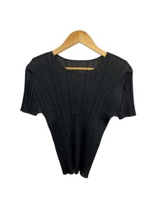 PLEATS PLEASE ISSEY MIYAKE◆半袖カットソー/3/ポリエステル/BLK/無地/PP55-JK103