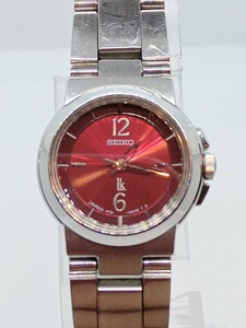 【電池交換済み】SEIKO セイコー LUKIA ルキア 1F21-0AC0 クォーツ 文字盤赤 ラウンド レディース腕時計 ステンレスベルト 3針 中古動作品