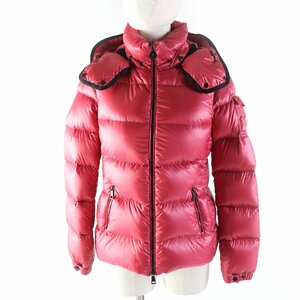 美品★MONCLER モンクレール BERRE ベール フード・ロゴワッペン付 ZIP UP ダウンジャケット ピンク 0 国内正規品 レディース