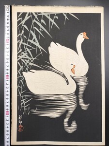 【真作保証】本物浮世絵木版画 小原古邨「鵝鳥」大判 錦絵 新版画 検：川瀬巴水 土屋光逸 小村雪岱 吉田博 