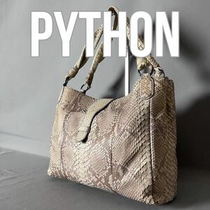 ★１円スタート★ダイヤモンドパイソン ヘビ革 蛇革 genuine Python ハンドバッグ ヒマラヤ バニラ エキゾチックレザー C68.