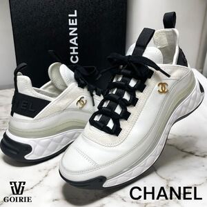 【レア品/未使用品】CHANEL シャネル ローカットスニーカー ココマーク サイズ36 JP23㎝相当 イタリア製 ゴールド金具 ファブリック 白×黒