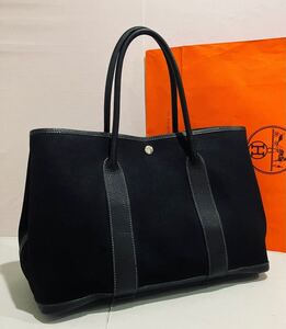 HERMES ● 超美品 バッグ ガーデンパーティPM 刻印有り ブラック 黒 破れ無し バック HERMES