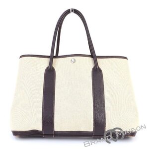 BCランク【エルメス】ガーデンパーティPM/トワルアッシュ/□H刻印/トートバッグ/ショルダーバッグ/レディース/HERMES