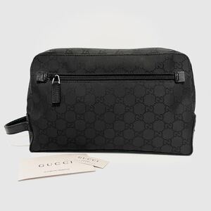 ★美品 GUCCI グッチ GG柄 セカンドバッグ クラッチ ナイロン ブラック 黒 メンズ 男性【鑑定済み 本物保証】