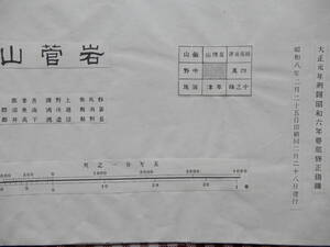 戦前発行年不明【岩菅山】5万分の1地形図　大日本帝国陸地測量部　【周囲北南東西】苗場山/草津/四萬/中野　※4側面カット欠損