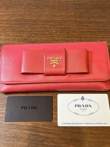 A10/【中古品】 PRADA サフィアーノ レザー リボン 長財布 ピンク プラダ 財布 ウォレットファッション 1M1132 オシャレ レディース