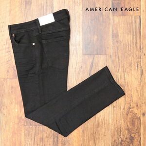 1円/AMERICAN EAGLE/31インチ/デニムパンツ 0116-5371 抜群の伸縮性◎ 無地 ウォッシュ テーパード 美脚 新品/黒/ブラック/ih260/