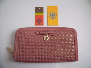 $ 美品 $◆ TORY BURCH ◆ トリーバーチ◆ ラウンドファスナー 長財布◆ ラインストーン入り◆スエード レザー◆ ピンクパープル◆送料無料