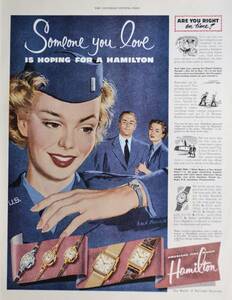 稀少！時計広告/1951年ハミルトン 時計広告/Hamilton Watches/兵士/W