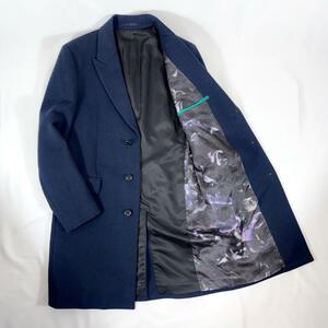 ＜極美品!!＞■Paul Smith ポールスミス チェスターコート 裏地総柄 ウール100% 日本製 上質 お洒落 大人コーデ ネイビー L 管:K-2411062