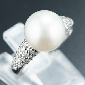 南洋パールxダイヤモンド プラチナリング P: 10.8mm D: 0.45ct Pt900 12号 送料無料