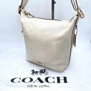 保存袋付き COACH コーチ　ヴァル　シボ革 ワンショルダーバッグ　レディース ホワイト系 レザー メタルロゴ オールレザー A198