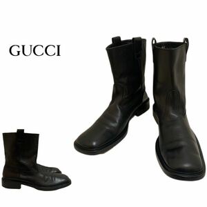 GUCCI VINTAGE グッチ ヴィンテージ MADE IN ITALY イタリア製 スクエア プレーントゥ レザーブーツ ブラック 10 1/2 D(27.5位) アーカイブ