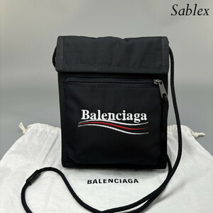 1円【新品未使用】BALENCIAGA バレンシアガ キャンペーンロゴ エクスプローラー ナイロン ショルダーバッグ サコッシュ 保管品 ブラック 