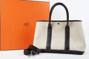 【美品】HERMES エルメス ガーデンパーティTPM トワルナチュラル □I刻印 ハンドバッグ キャンバス×レザー【RI75】