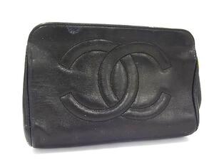 1円 CHANEL シャネル ココマーク レザー マルチケース 化粧ポーチ 小物入れ レディース ブラック系 FI4196