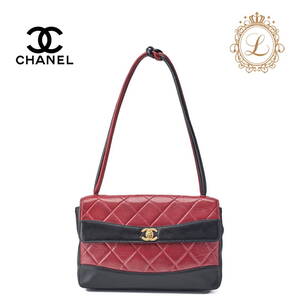 CHANEL シャネル マトラッセ ターンロック バイカラー シングルフラップ ショルダーバッグ ラムスキン 赤×黒（ゴールド金具） レディース