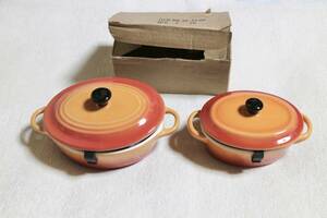 ミニサイズ ココット 2個 楕円 蓋付き ミニ 陶器製 ミニチュア鍋 オレンジ