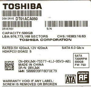 TOSHIBA製HDD DT01ACA050 500GB SATA600 7200 [管理:20343858]