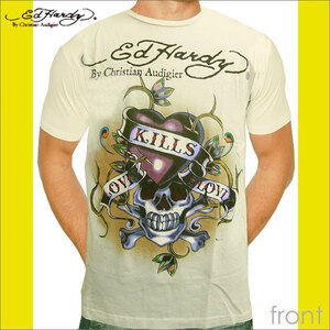 Ed Hardy　エドハーディー　ベーシック　クルーネック　ラブキル　スローリー　Tシャツ　ベージュ S 