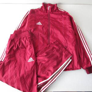 ○良品 90s adidas◆セットアップ ウィンドブレーカー シャカシャカ ジャケット＆ロングパンツ 秋冬◆メンズ えんじ/ホワイト Oサイズ