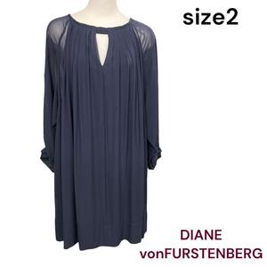 美品　ダイアンフォンファステンバーグ　上品な濃紺　シルク　シフォン　ワンピース　M4G725　チュニック　2　M　DIANE von FURSTENBERG