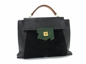 1円 ■極上■本物■美品■ HERMES エルメス プレジデント ヴォーガリバー×スエード×リザード G金具 ハンドバッグ M刻印 FF0308