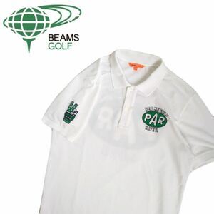 極美品 最高級 BEAMS GOLF 吸水速乾 ストレッチ 鹿の子 半袖ポロシャツ PAR SAVE メンズM ビームス ゴルフウェア ホワイト 白 2405321