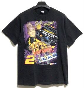 ビンテージ 90s NASCAR RUSTY WALLACE エルム街の悪夢パロディ 1995 USA製 Tシャツ XL 黒 A NIGHTMARE ON WALLACE ST. シングルステッチ