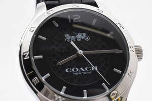 美品 コーチ ラウンド シルバー 黒文字盤 クォーツ レディース 腕時計 COACH