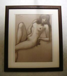◆古沢岩美・裸婦素描13・オフセット複製・木製額付・即決◆