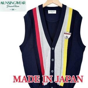 サイズM★Munsingwear Grand Slam★日本製 ニットベストゴルフウェア マンシングウェアグランドスラム ペンギン刺繍 メンズ T2744 古着公園