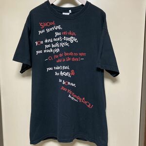 ＵS古着 SHAKESPEARE’S GLOBE ビンテージ ダメージ古着 プリント Tシャツ 半袖 サイズ L 黒 ブラック ロゴ 丸首 ダメージ 22G0213