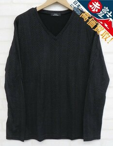 7T7301【クリックポスト対応】5351 POUR LES HOMMES 長袖総柄VネックストレッチTシャツ 5351プールオム カットソー