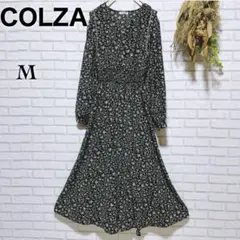 【コルザ COLZA】ボタニカル柄 ロングワンピース 花柄 パフスリーブ  M