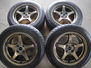 ★人気★195/55R15 7J+35 4H100 新品 軽量 逆ゾリ クロススピードCR5 ハイグリップ TOYO R1R 1台分 CIVIC INTEGRA ROADSTER VITZ ブロンズ